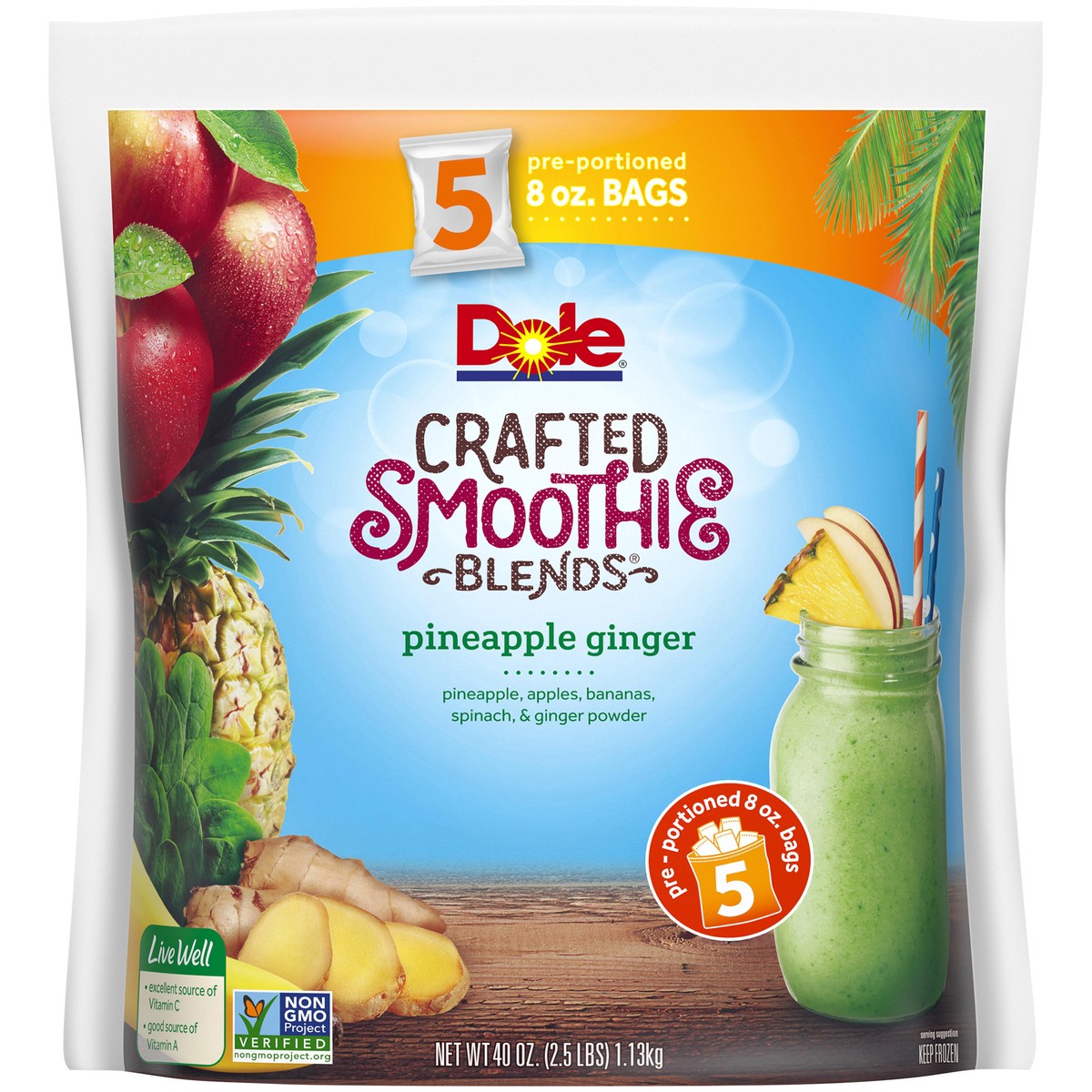 slide 5 of 13, Dole Pineapple Ginger Crafted Smoothie Blends 5-8 oz. Bags, 40 oz