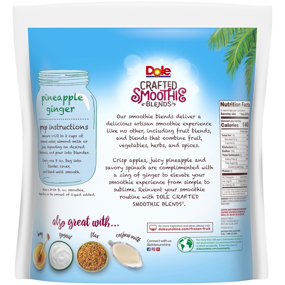 slide 6 of 13, Dole Pineapple Ginger Crafted Smoothie Blends 5-8 oz. Bags, 40 oz