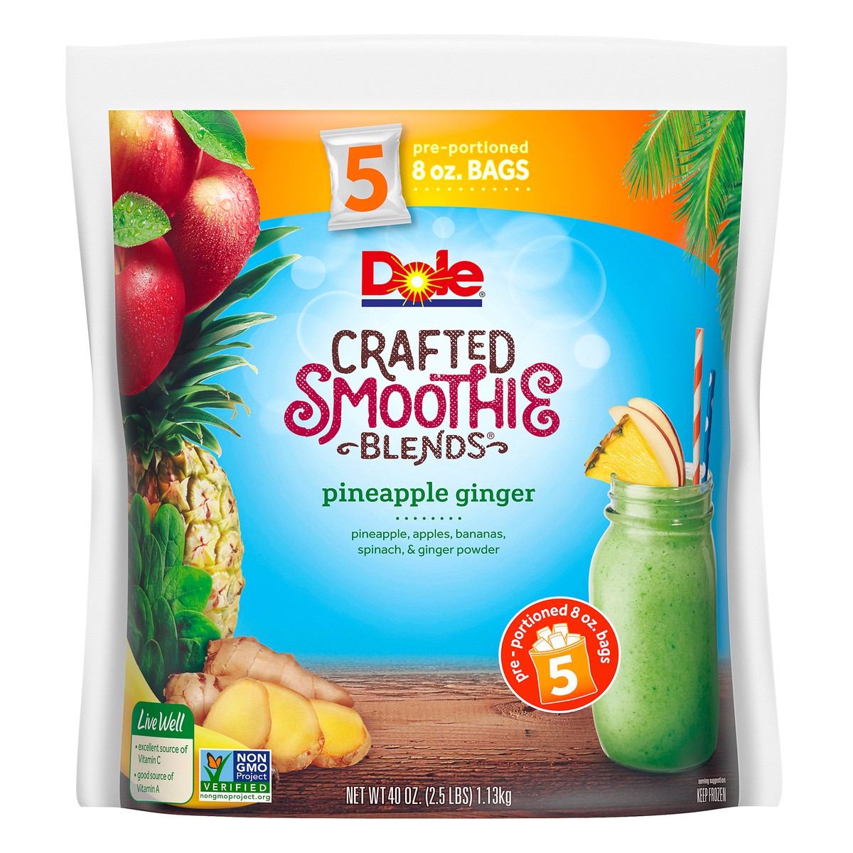 slide 8 of 13, Dole Pineapple Ginger Crafted Smoothie Blends 5-8 oz. Bags, 40 oz