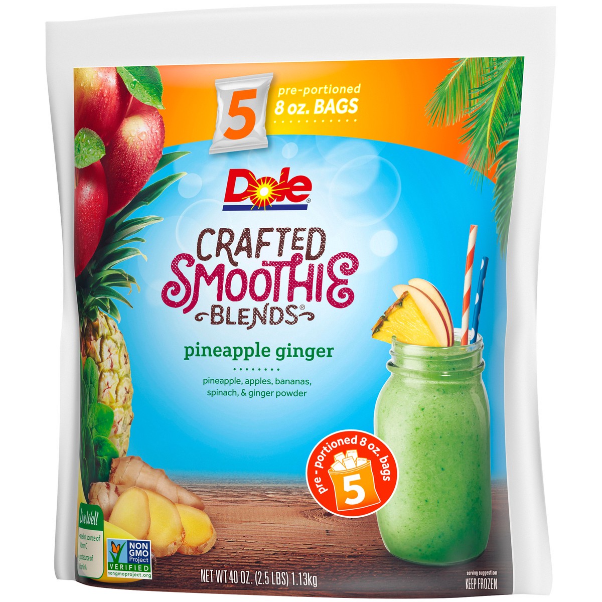 slide 9 of 13, Dole Pineapple Ginger Crafted Smoothie Blends 5-8 oz. Bags, 40 oz