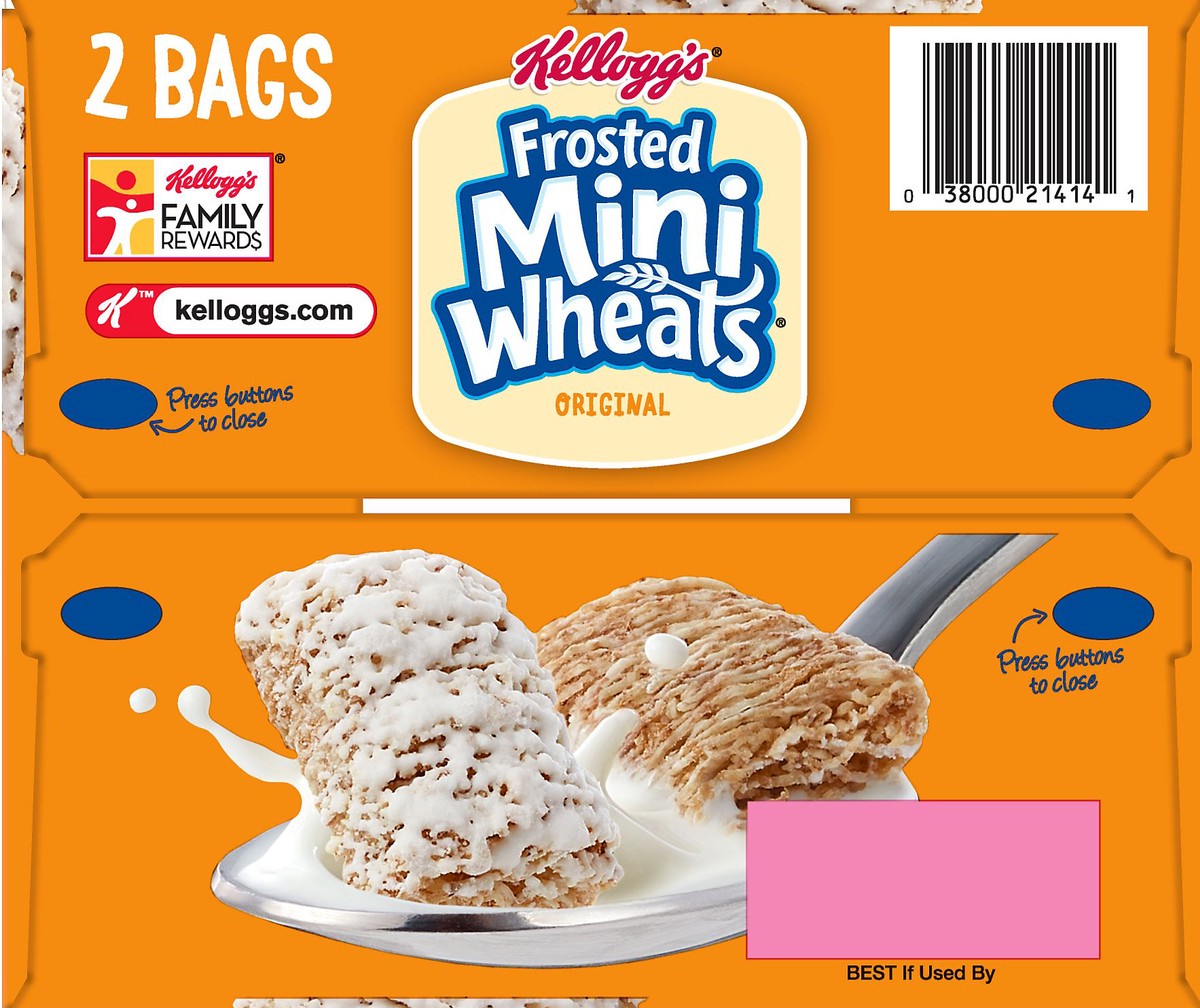 slide 4 of 8, Frosted Mini-Wheats Kellogg's Frosted Mini-Wheats Breakfast Cereal, High Fiber Cereal, Kids Snacks, Original, 55oz Box, 2 Bags, 55 oz