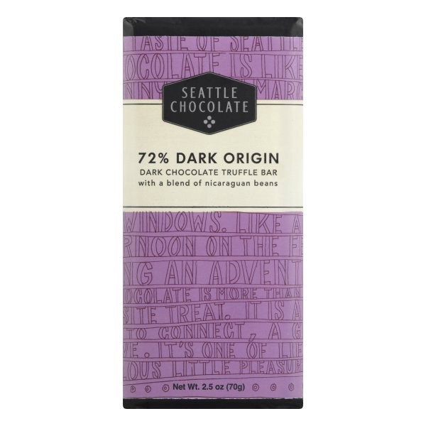 slide 1 of 8, Seattle Chocolate 72% Dark Origin Truffle Bar, 2.5 oz