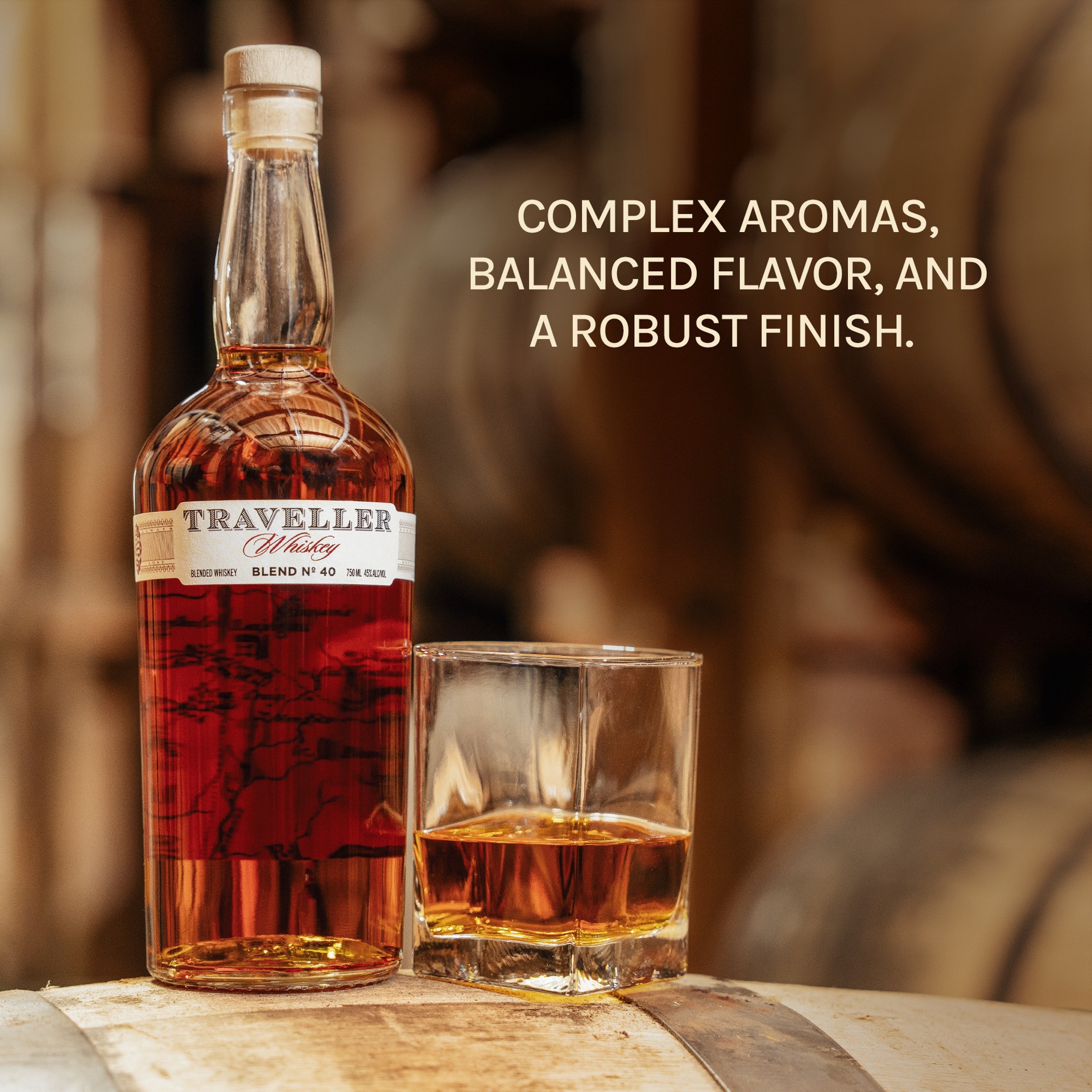 slide 3 of 3, Traveller Whiskey, 750ml 90PF, 45% ABV, 750 ml