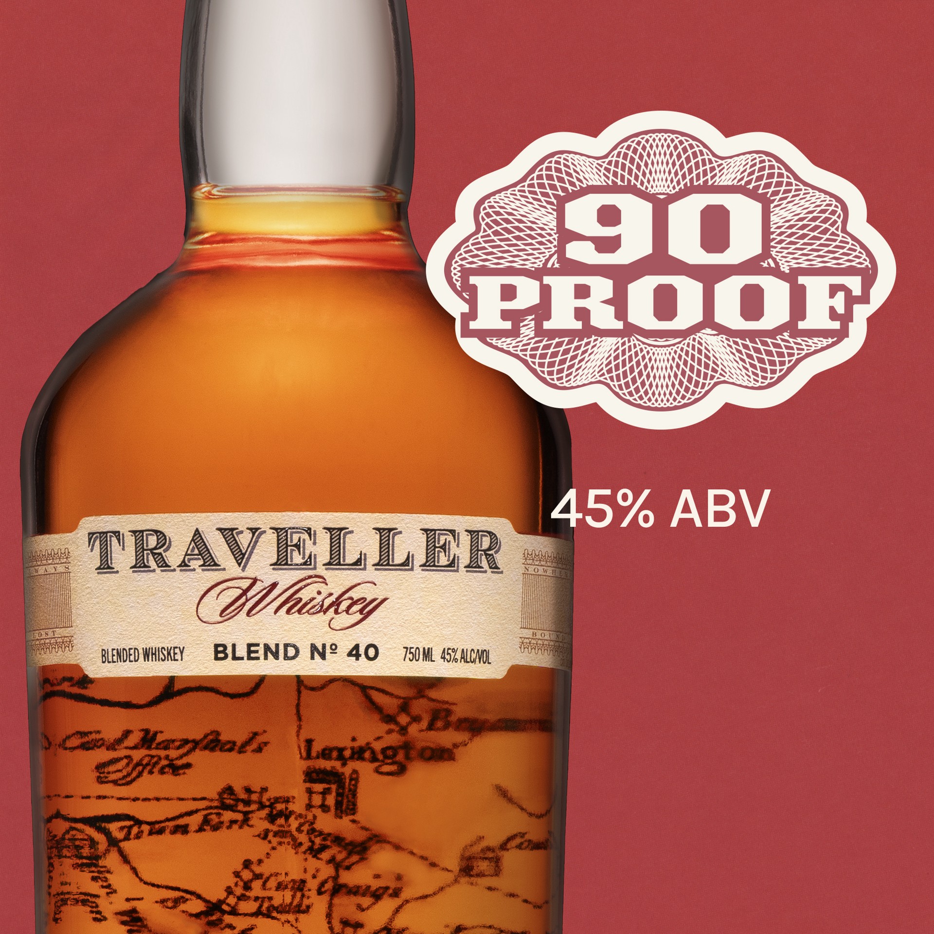 slide 2 of 3, Traveller Whiskey, 750ml 90PF, 45% ABV, 750 ml