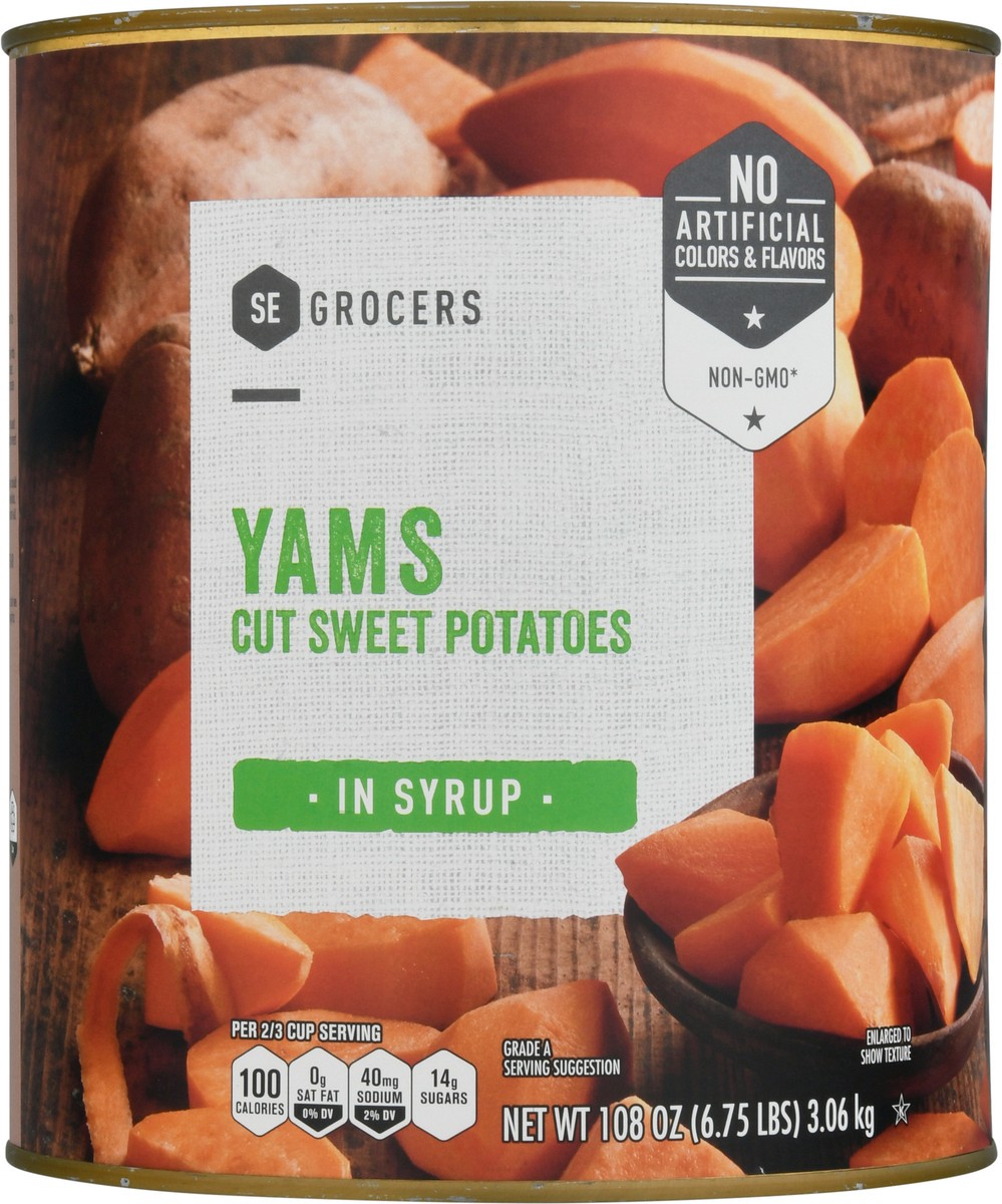 slide 11 of 11, SE Grocers Yams Cut Sweet Potatoes In Syrup, 108 oz