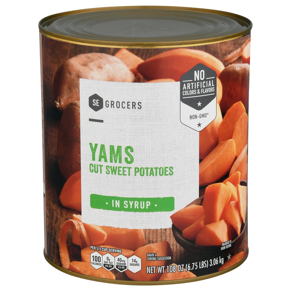 slide 8 of 11, SE Grocers Yams Cut Sweet Potatoes In Syrup, 108 oz