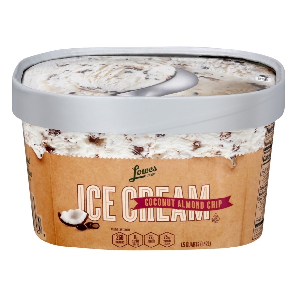 slide 1 of 1, Lowes Foods Ice Cream Premium Coconut Almond Chip, 48 oz