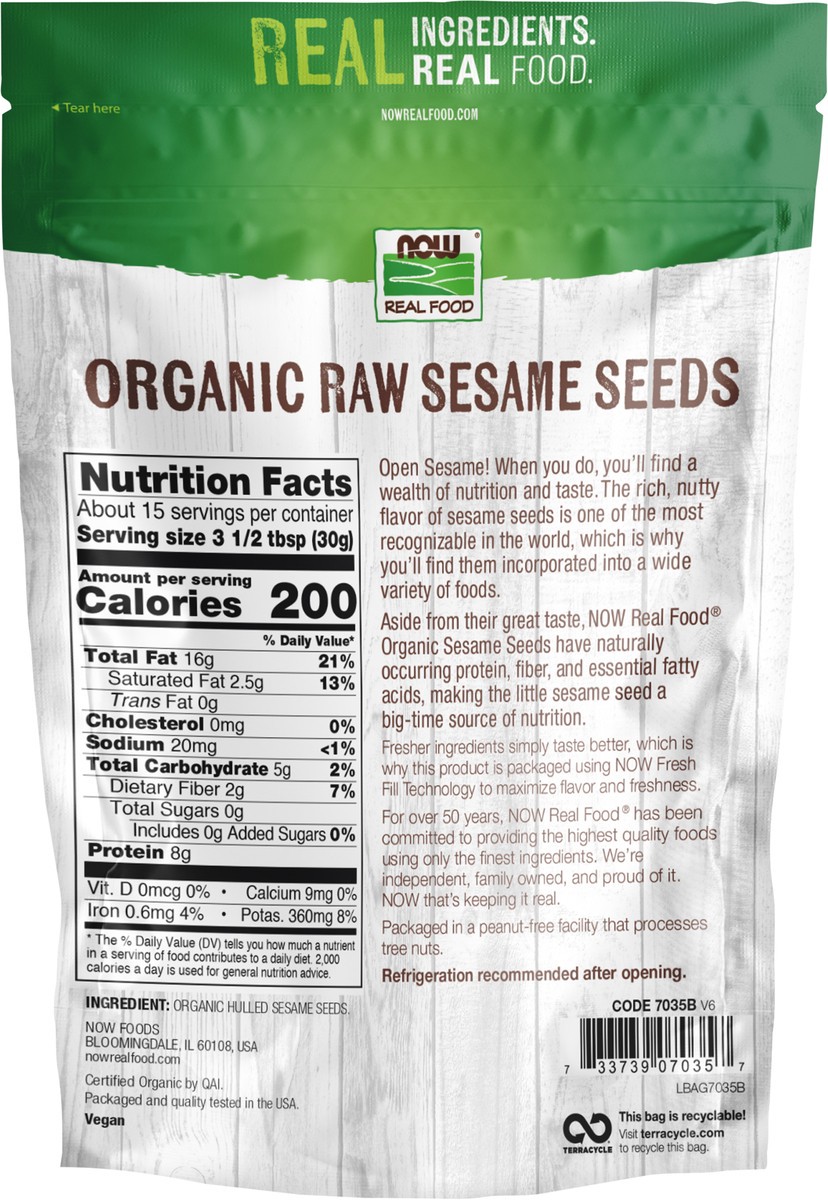 slide 8 of 9, NOW Real Food Sesame Seeds, Organic & Raw - 16 oz., 16 oz