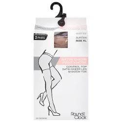 Round the Clock Size XL Suntan Satin Sheer Pantyhose - 2 Count