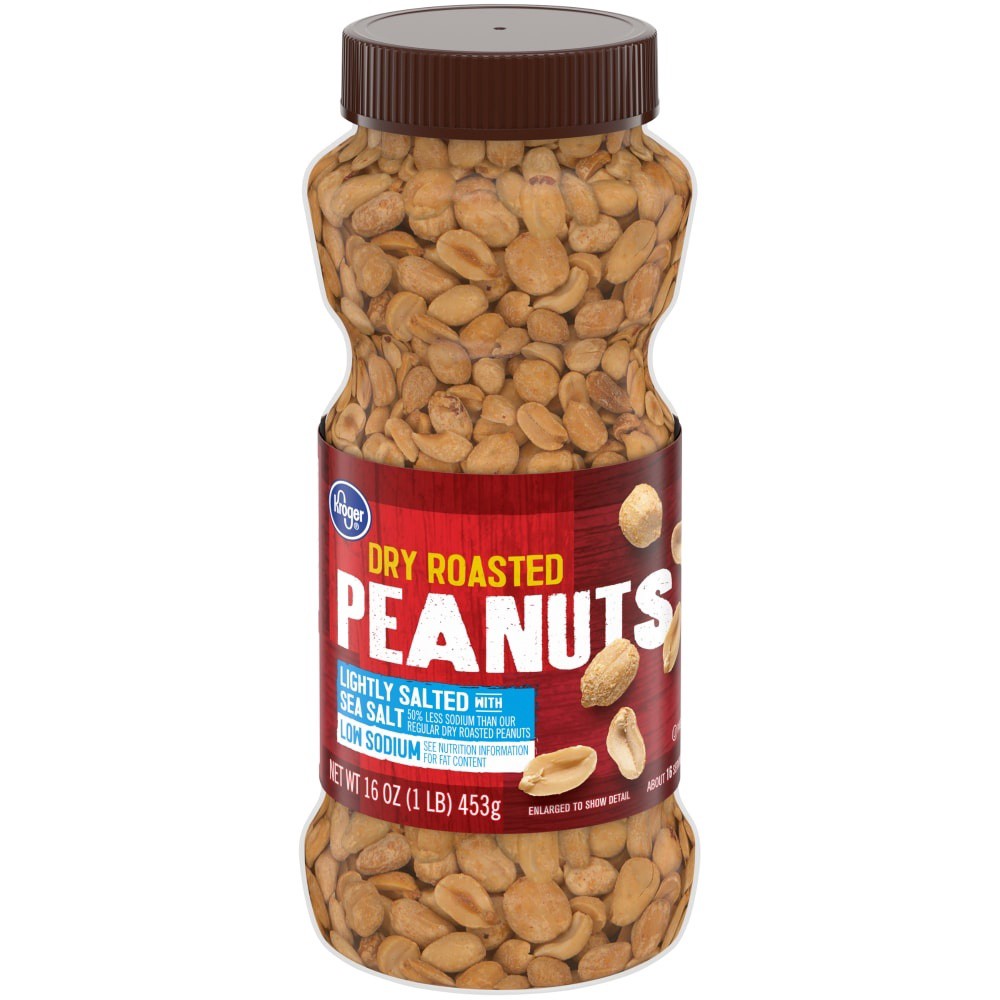 slide 1 of 5, Kroger Low Sodium Lightly Salted Dry Roasted Peanuts, 16 oz