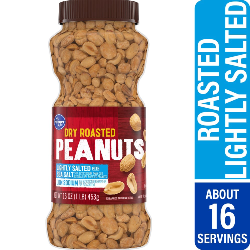 slide 1 of 5, Kroger Low Sodium Lightly Salted Dry Roasted Peanuts, 16 oz