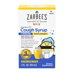 Zarbee's Naturals Baby Nighttime Cough Syrup + Immune, Natural Honey Taste 2 Fl. Oz