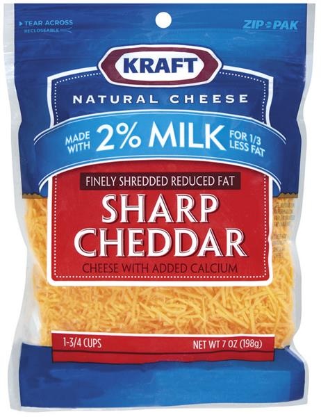 slide 1 of 1, Kraft Sharp Cheddar Finely Shredded Reduced Fat Cheese, 7 oz