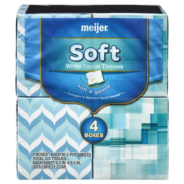 slide 1 of 2, Meijer Soft White Facial Tissues, 80 Sheet Cube, 320 ct