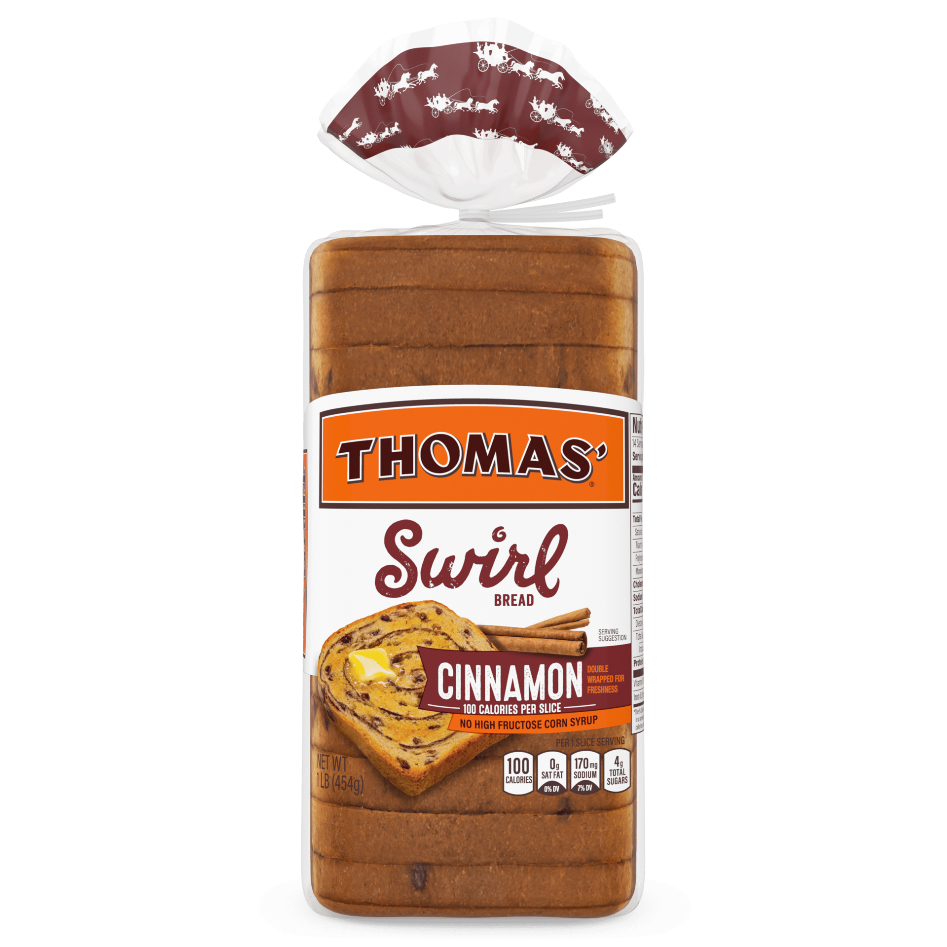 slide 1 of 1, Thomas' Cinnamon Swirl Bread, 16 oz, count, Soft Cinnamon Bread, Bag, 16 oz