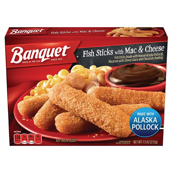 slide 1 of 5, Banquet Fish Sticks with Mac and Cheese 7.5 oz, 7.5 oz