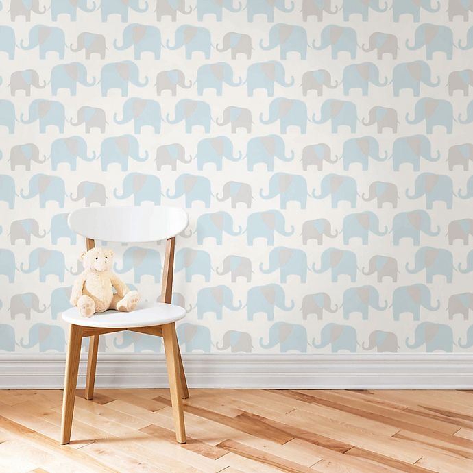 slide 1 of 2, WallPops! NuWallpaper Elephant Parade Peel & Stick Wallpaper - Blue, 1 ct