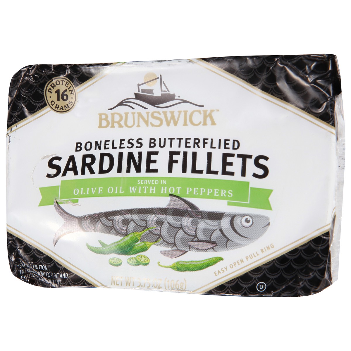 slide 5 of 9, BRUNSWICK SEAFOOD Sardine Fillets With Hot Peppers In Olive Oil(Tin), 3.75 oz