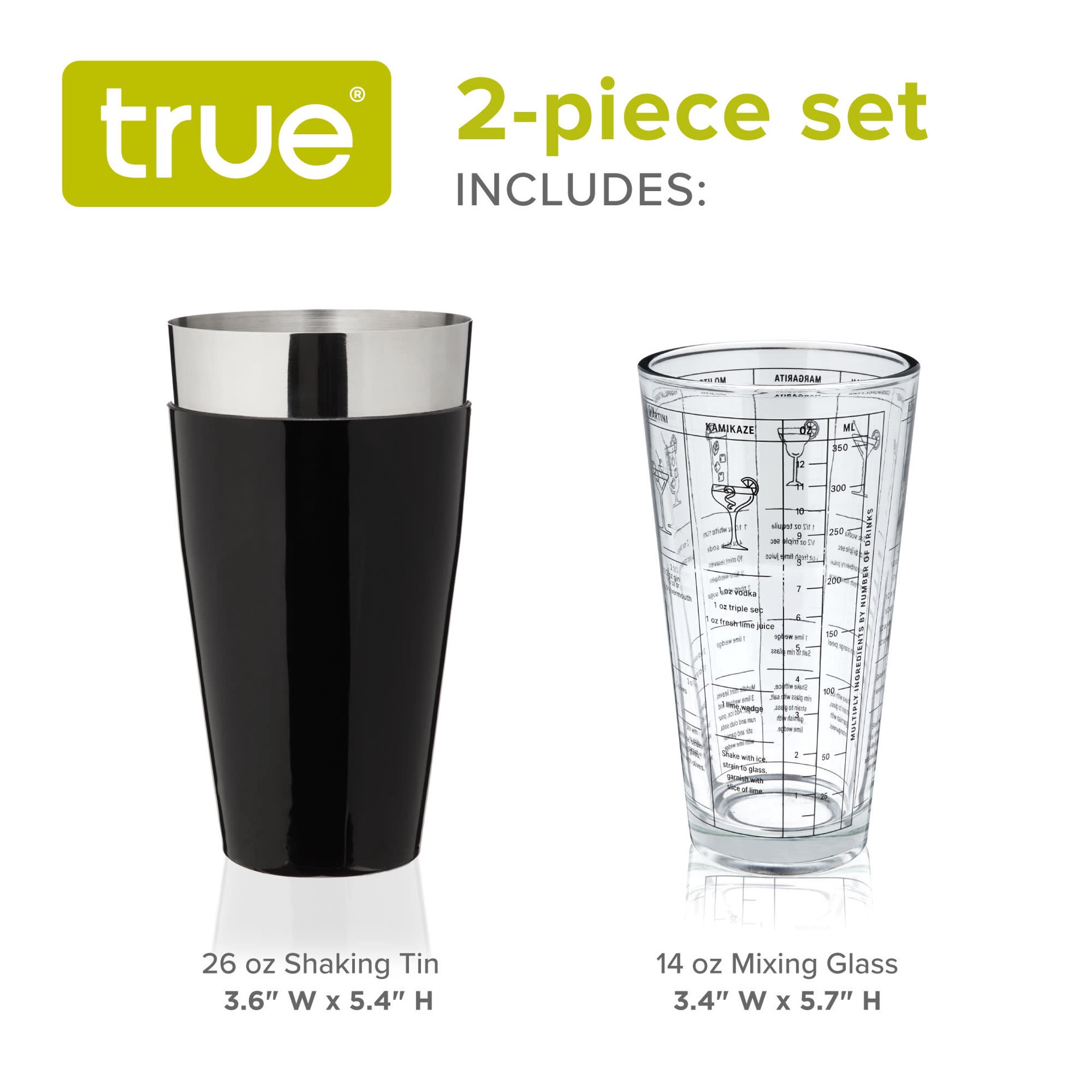 slide 4 of 5, True Boston Shaker with Cocktail Recipes, 2 Part Glass Cocktail Shaker Set, Mixing Glass, Shaker Tin, 1 ct
