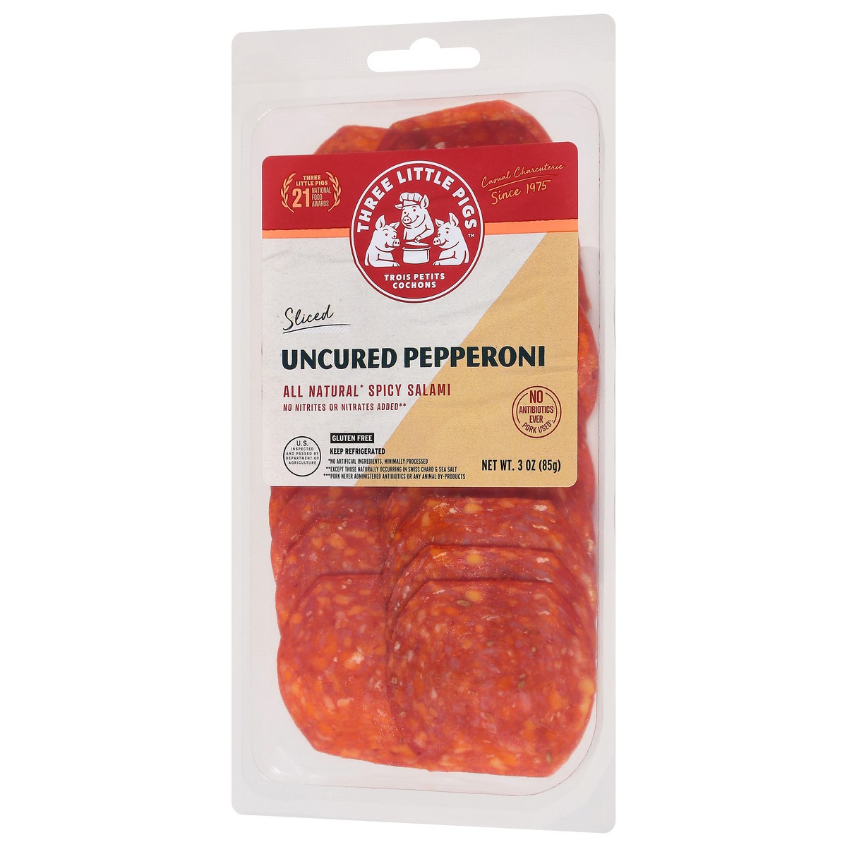 slide 4 of 4, 3 Pigs Sliced Uncured Pep, 3 oz
