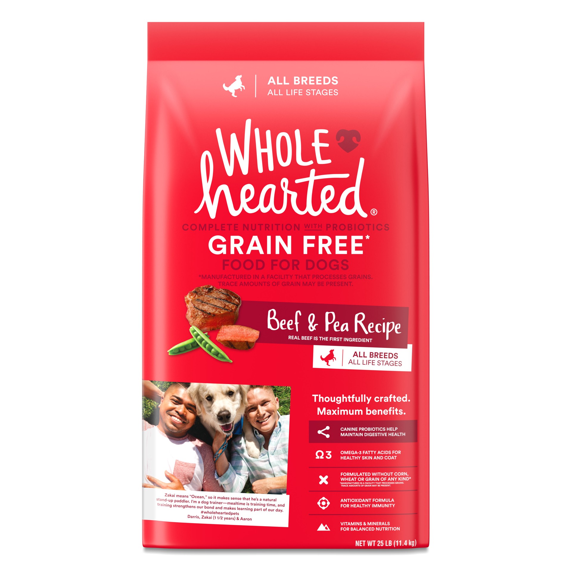 slide 1 of 6, WholeHearted Grain Free All Life Stages Beef & Pea Formula Dry Dog Food, 40 lb