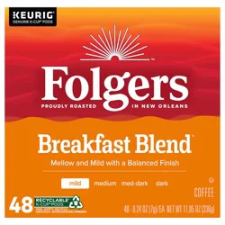 Folgers Breakfast Blend Keurig K-Cup Pods, Mild Roast Coffee, 48 Count