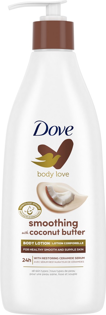 slide 3 of 3, Dove Beauty Body Love 24-Hour Smoothing with Coconut Butter Body Lotion Cocoa Butter & Coconut - 13.5 fl oz, 1 ct