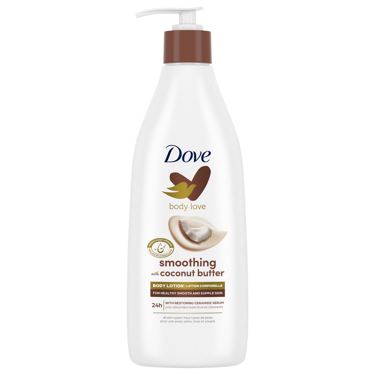 slide 1 of 3, Dove Beauty Body Love 24-Hour Smoothing with Coconut Butter Body Lotion Cocoa Butter & Coconut - 13.5 fl oz, 1 ct