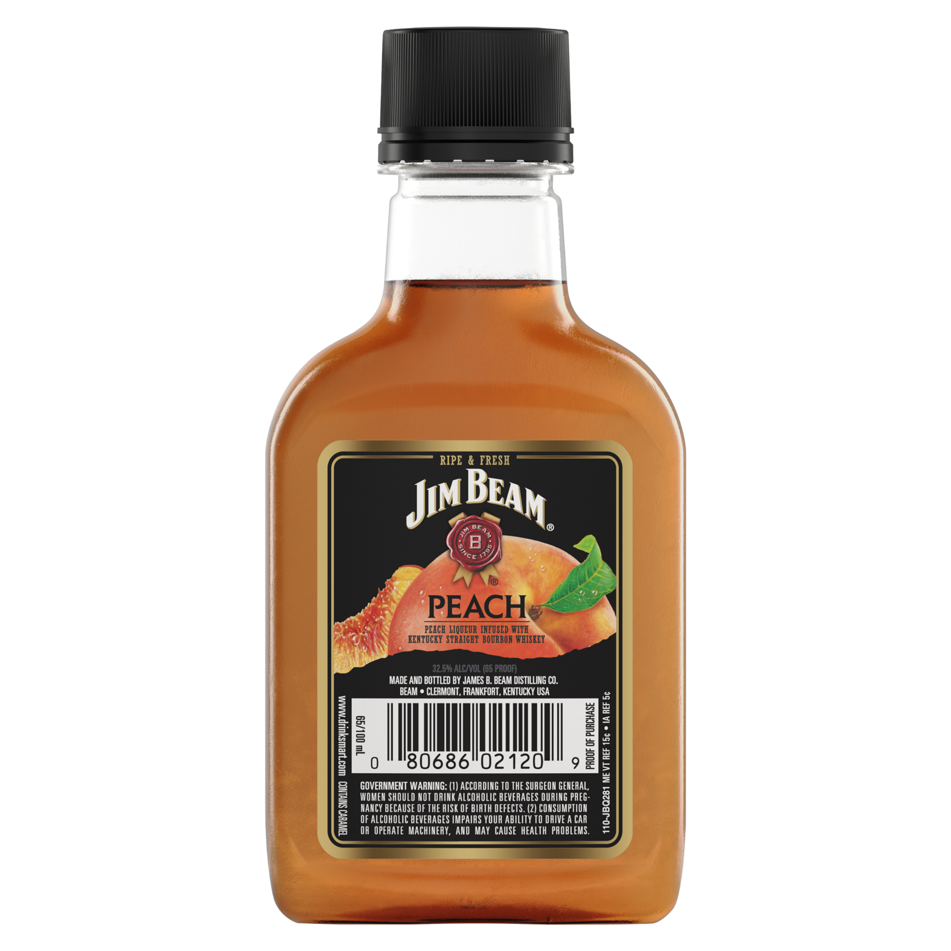 slide 2 of 2, Jim Beam Peach Liqueur with Kentucky Straight Bourbon Whiskey 100 ml, 100 ml
