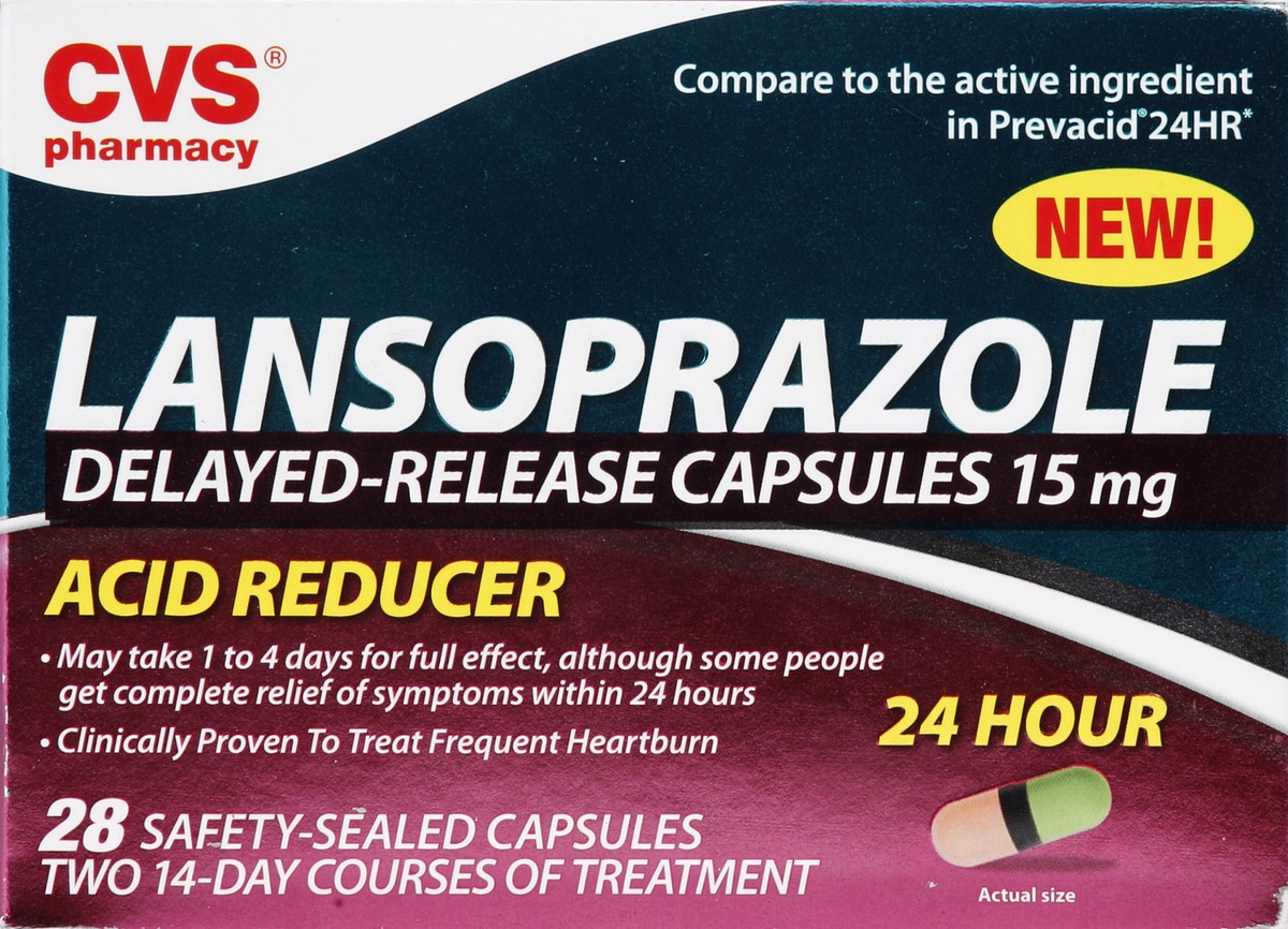 slide 1 of 5, CVS Health Acid Reducer Lansoprazole Delayed-Release Capsules, 28 ct; 15 mg