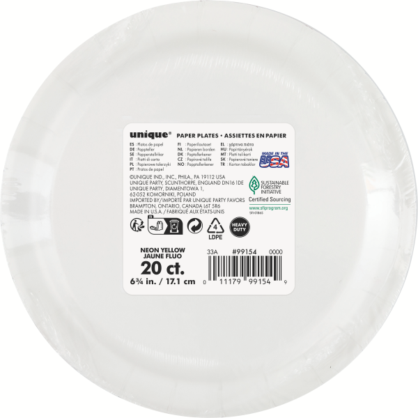 slide 3 of 5, Unique Neon Yellow Solid 7" Plates, 20 ct