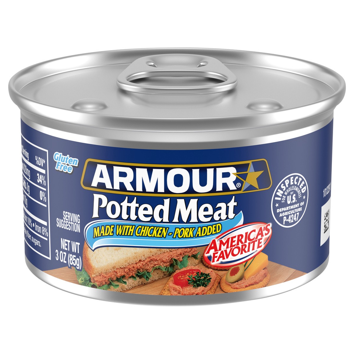 slide 1 of 5, Armour Chicken & Pork Potted Meat, 10g Protein Per Serving, 3 oz Can, 3 oz