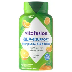 vitafusion GLP-1 Support Fiber Plus Vitamins D, B12 and Folate Gummy Vitamins, Citrus Flavor, Sugar Free, 90 Count, 30 Day Supply
