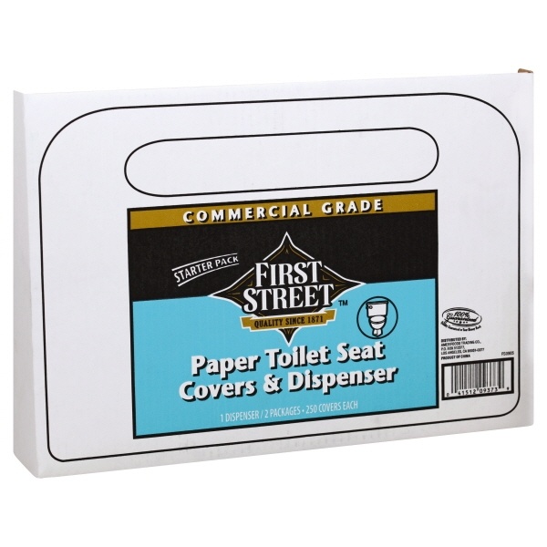 slide 1 of 1, First Street Toilet Seat Covers & Dispenser Paper Starter Pack, 1 ct