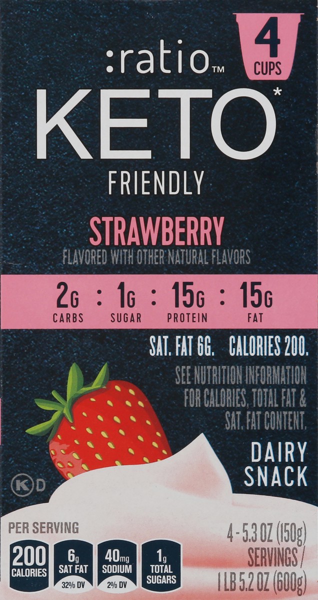 slide 6 of 10, :ratio Keto Friendly Yogurt Cultured Dairy Snack Cups, 4 Count, 5.3 OZ, 4 ct