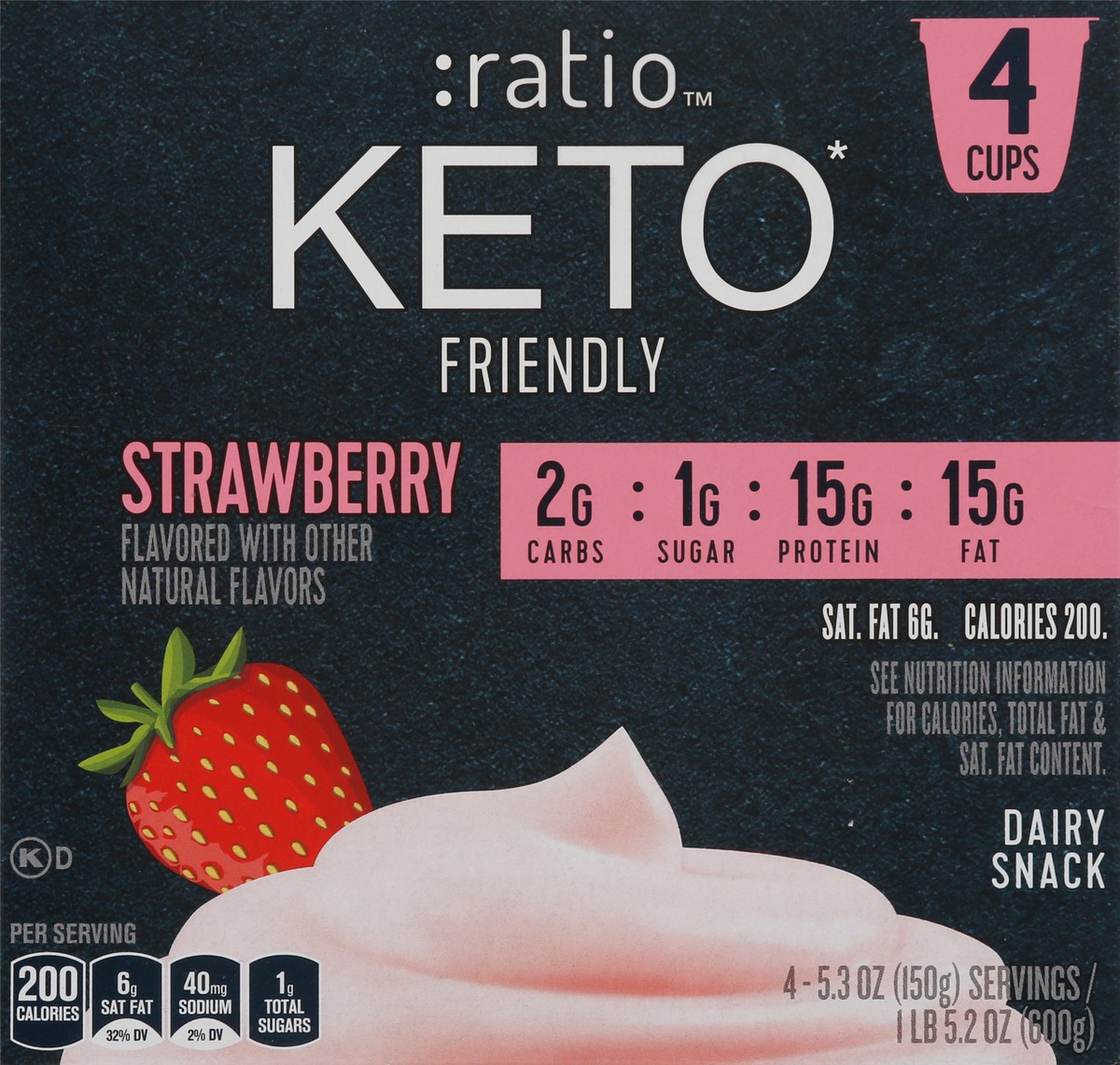 slide 5 of 10, :ratio Keto Friendly Yogurt Cultured Dairy Snack Cups, 4 Count, 5.3 OZ, 4 ct