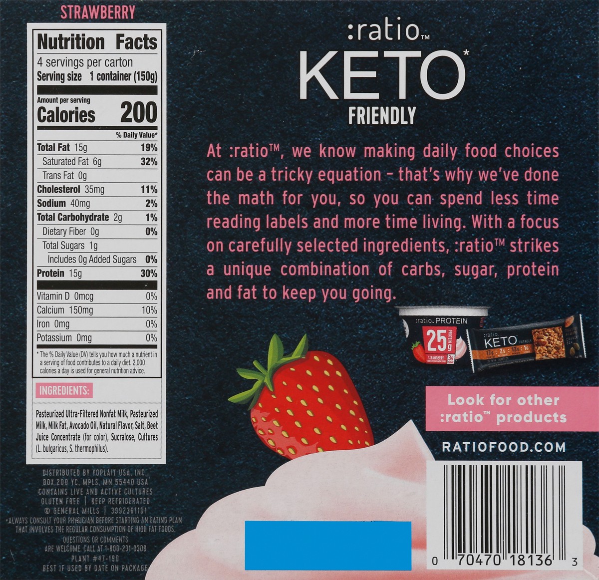 slide 4 of 10, :ratio Keto Friendly Yogurt Cultured Dairy Snack Cups, 4 Count, 5.3 OZ, 4 ct