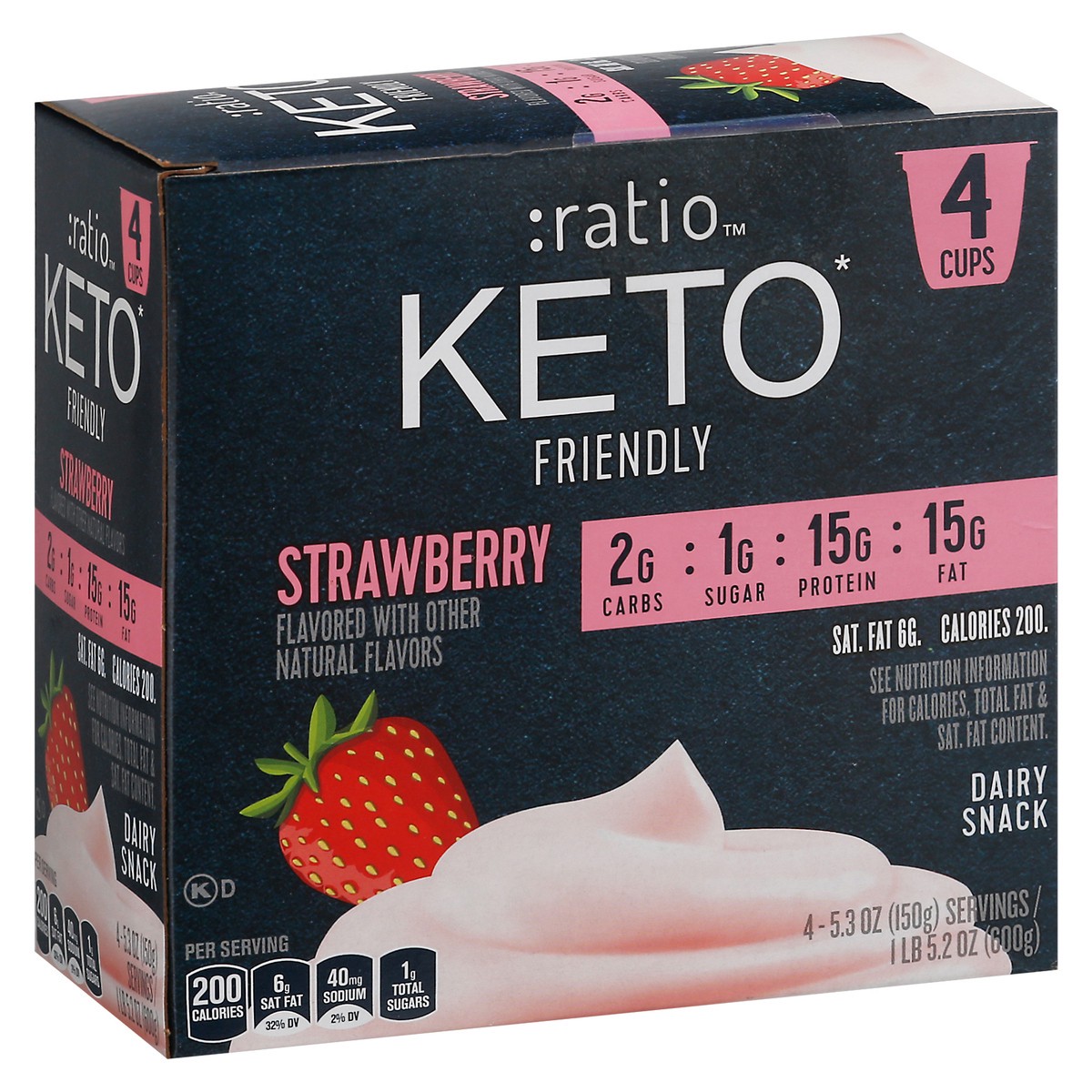slide 9 of 10, :ratio Keto Friendly Yogurt Cultured Dairy Snack Cups, 4 Count, 5.3 OZ, 4 ct