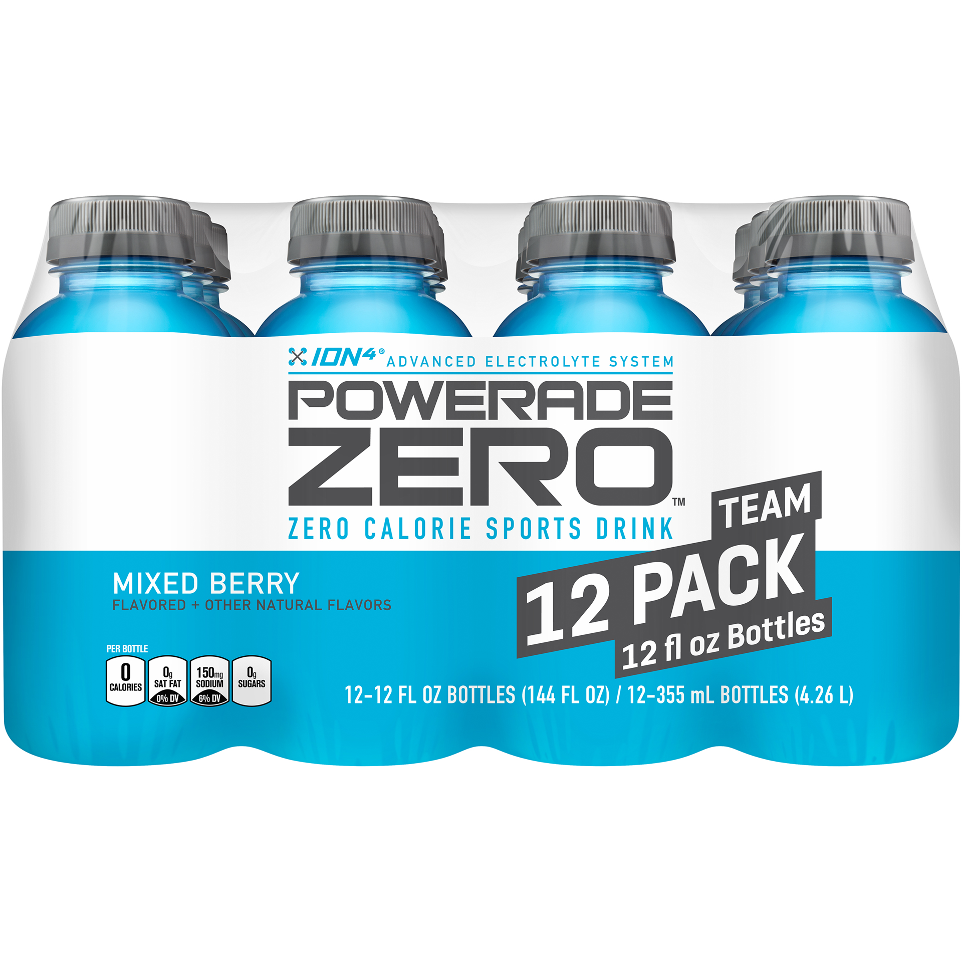 slide 1 of 3, POWERADE Zero Sugar Mixed Berry, ION4 Electrolyte Enhanced Fruit Flavored Zero Sugar Zero Calorie Sports Drink w/ Vitamins B3, B6, and B12, Replenish Sodium, Calcium, Potassium, Magnesium- 144 fl oz, 144 fl oz