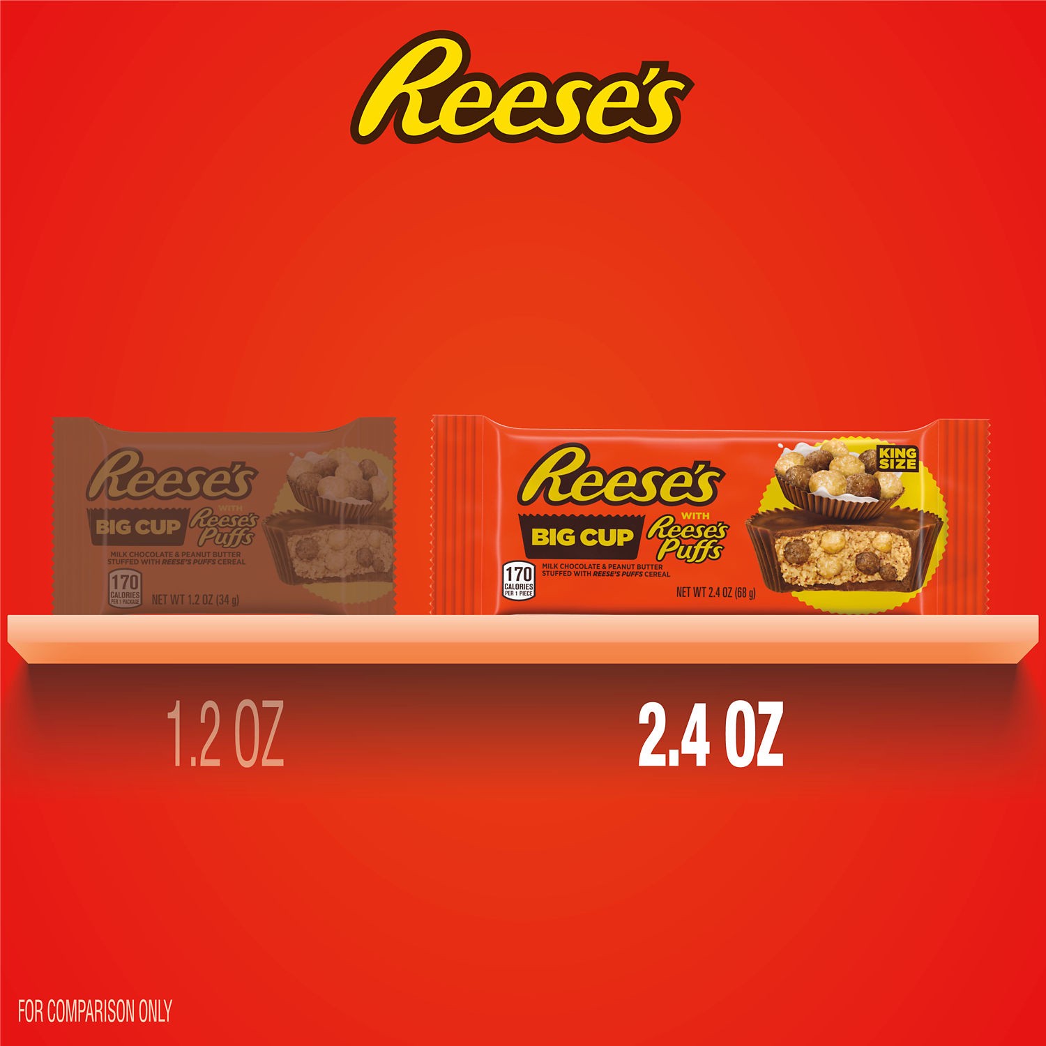 slide 5 of 7, Reese's Big Cup with Puffs Cereal Milk Chocolate King Size Peanut Butter Cups, Candy Pack, 2.4 oz, 2.4 oz
