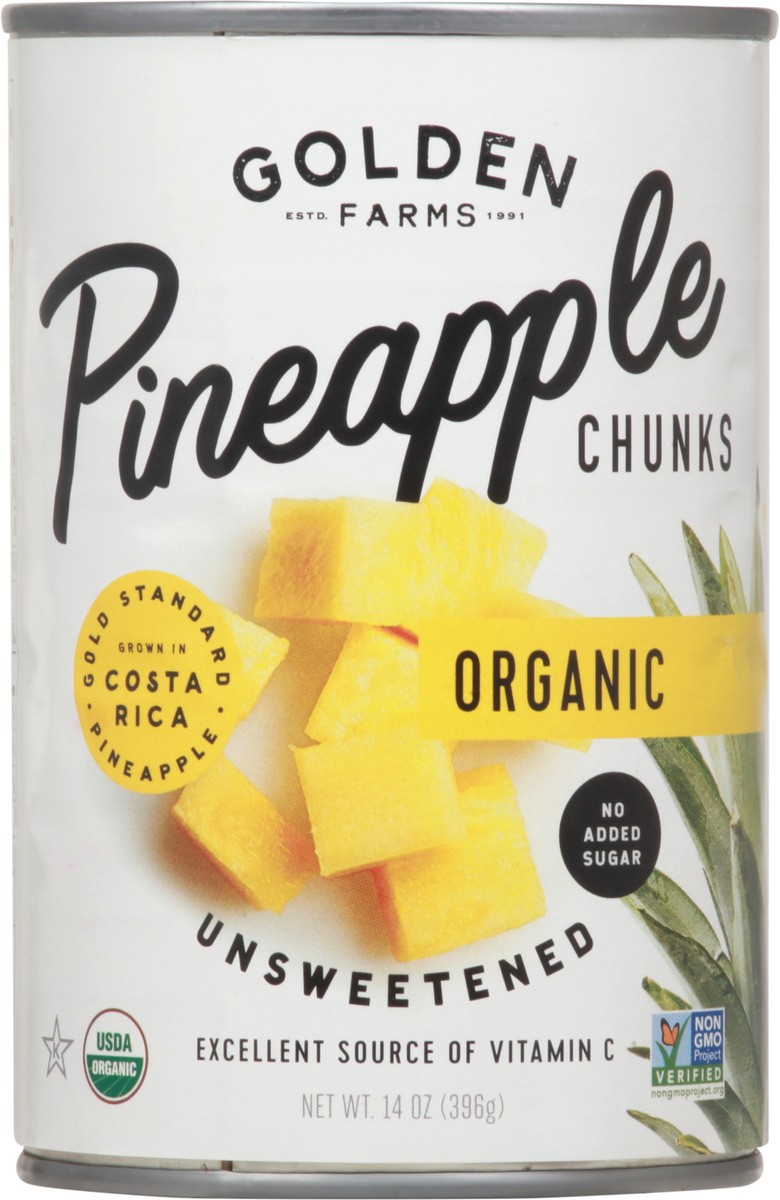 slide 5 of 12, Golden Farms Organic Unsweetened Pineapple Chunks 14 oz, 14 oz