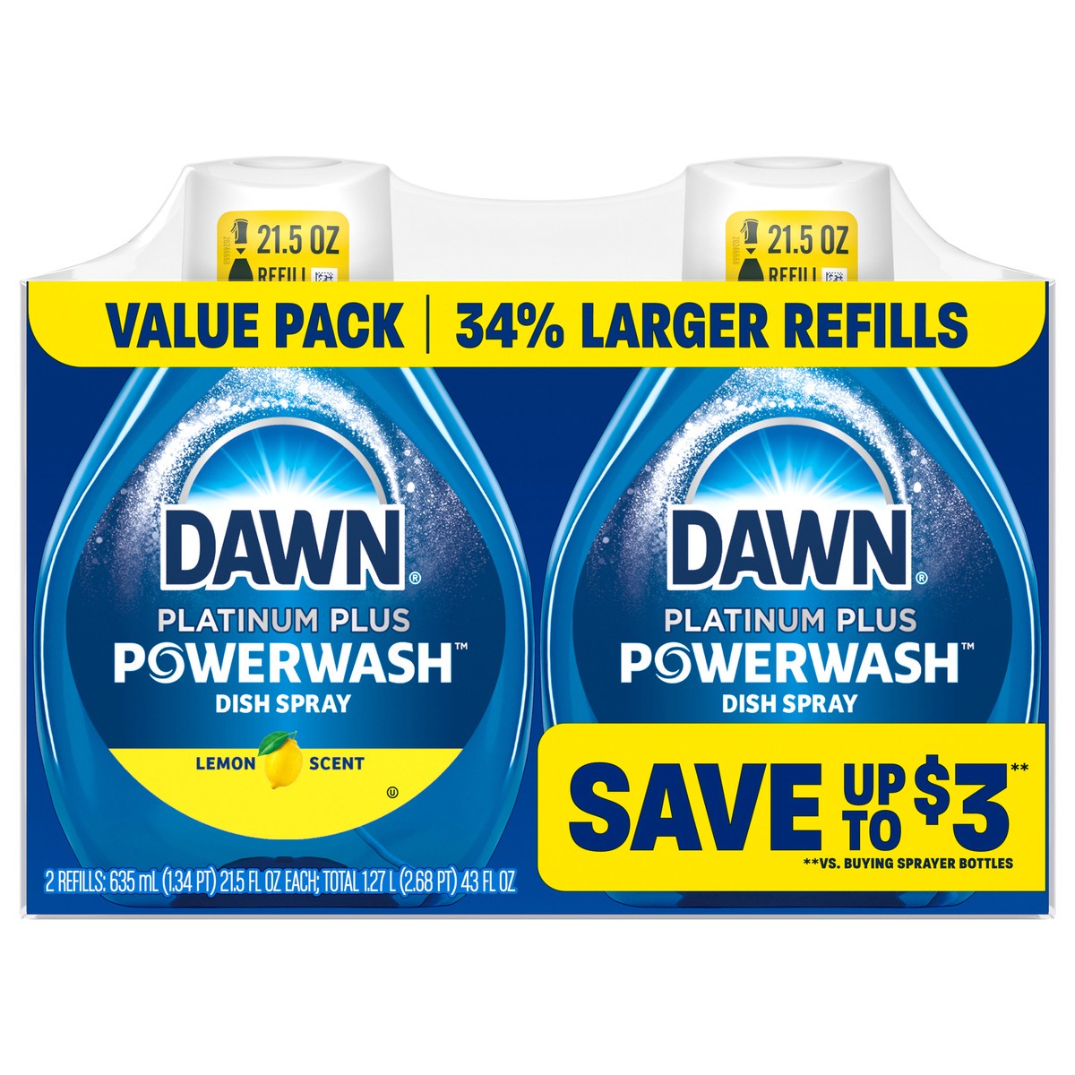 slide 1 of 2, Dawn Powerwash Spray, Dish Soap, Dishwashing Liquid, Lemon, 2 Refills, 2x21.5 Fl Oz, 2 ct