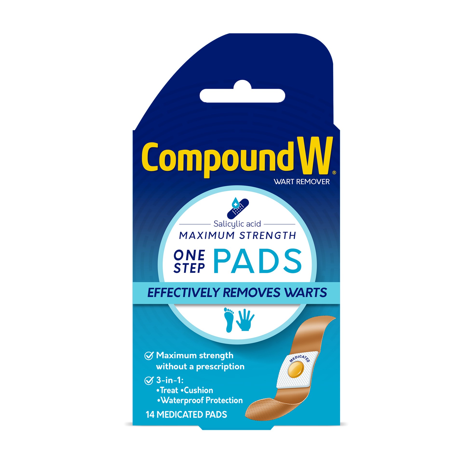 slide 1 of 6, Compound W Maximum Strength One Step Wart Remover Pads, 14 Count, 14 ct