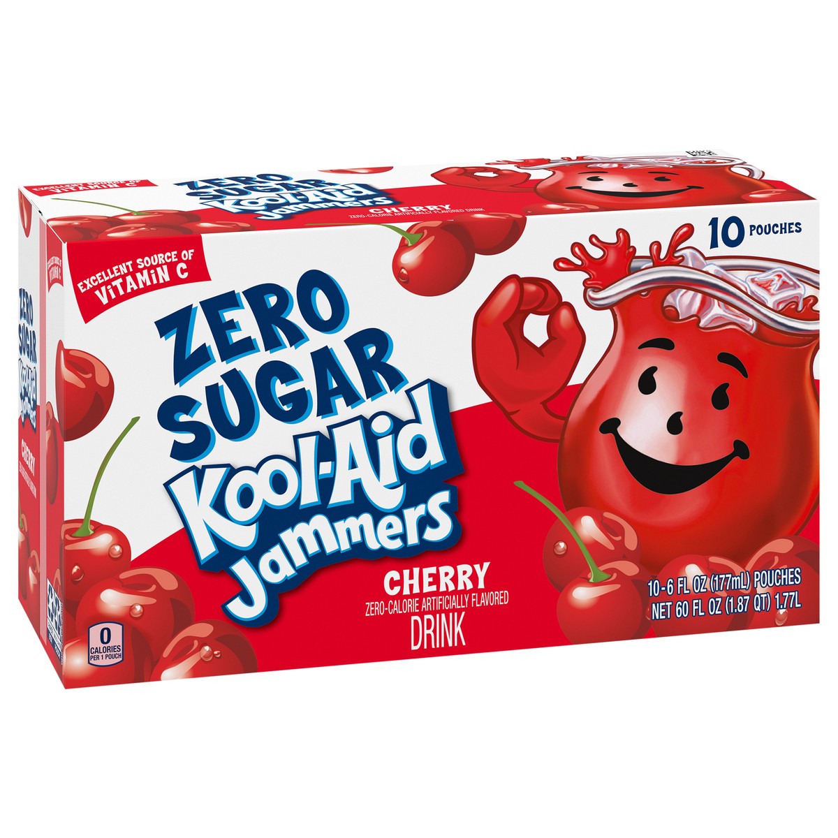 slide 9 of 9, Kool-Aid Jammers Cherry Zero Sugar Artificially Flavored Soft Drink, 10 ct Box, 6 fl oz Pouches, 10 ct