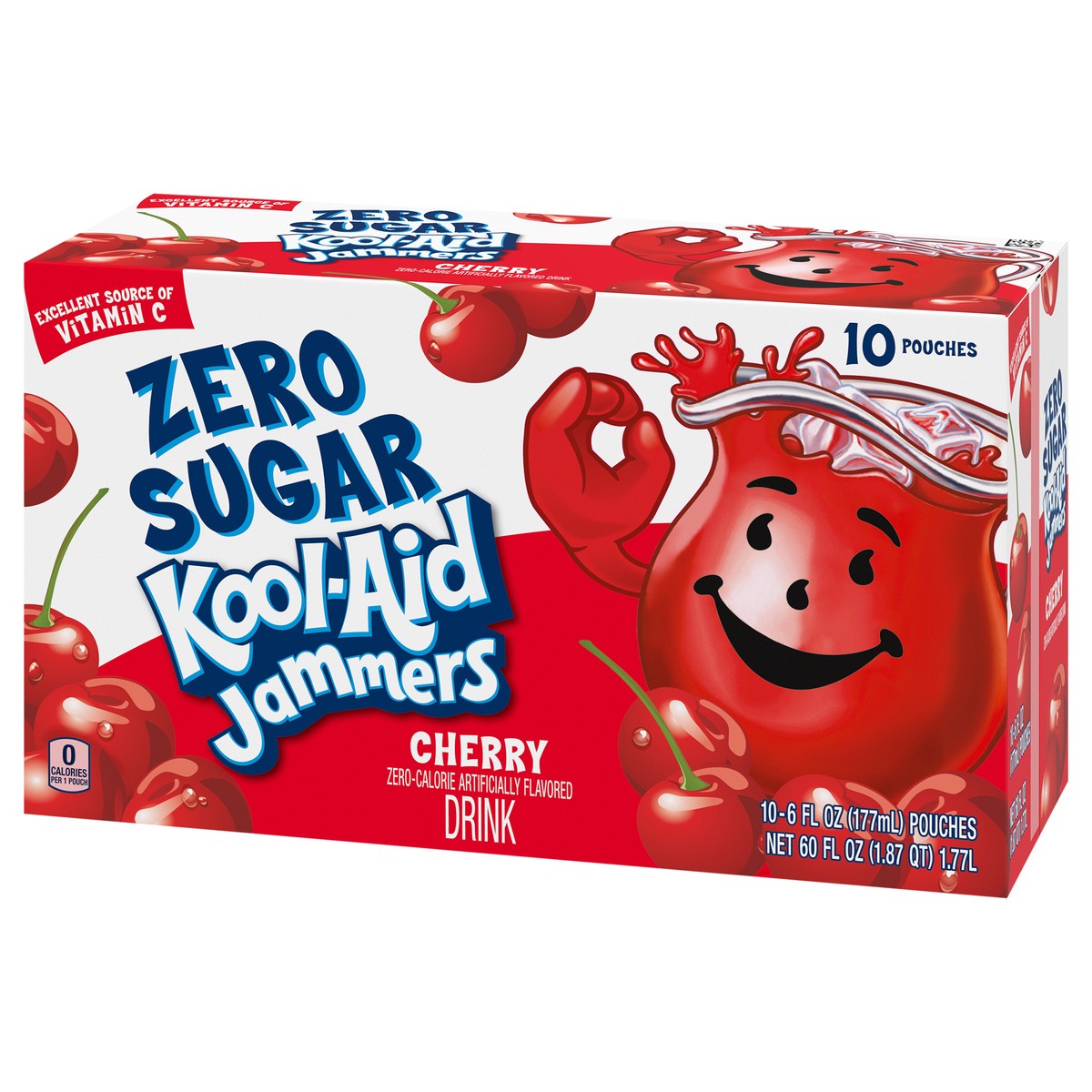 slide 7 of 9, Kool-Aid Jammers Cherry Zero Sugar Artificially Flavored Soft Drink, 10 ct Box, 6 fl oz Pouches, 10 ct