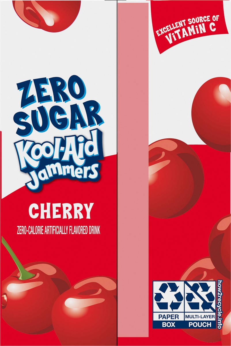 slide 4 of 9, Kool-Aid Jammers Cherry Zero Sugar Artificially Flavored Soft Drink, 10 ct Box, 6 fl oz Pouches, 10 ct