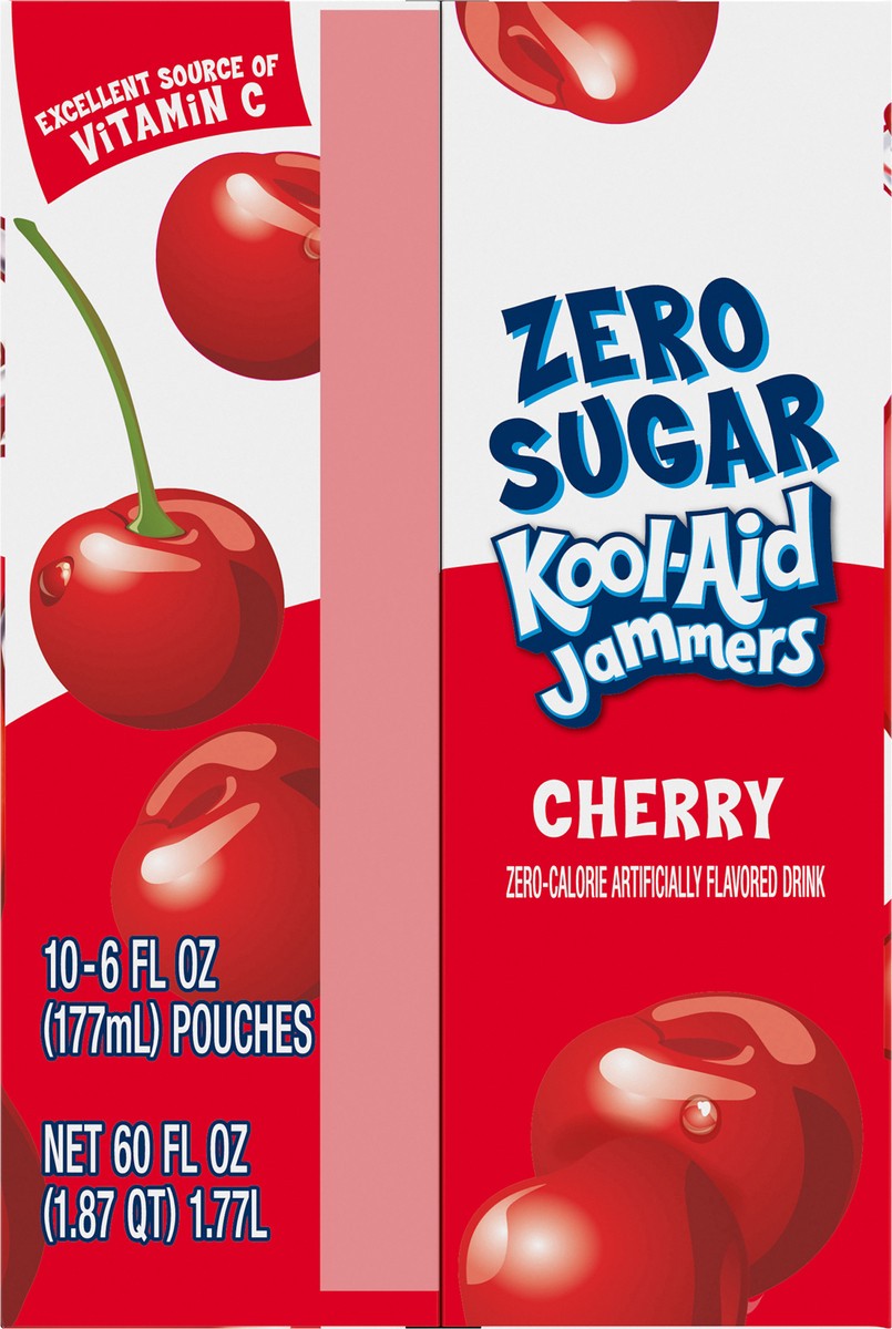 slide 6 of 9, Kool-Aid Jammers Cherry Zero Sugar Artificially Flavored Soft Drink, 10 ct Box, 6 fl oz Pouches, 10 ct