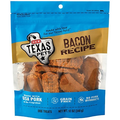 slide 1 of 1, H-E-B Texas Pets Bacon Recipe Dog Treats, 12 oz