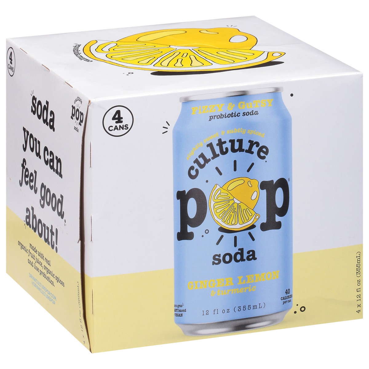slide 2 of 9, Culture Pop Ginger Lemon & Turmeric Probiotic Soda 4 - 12 fl oz Cans, 4 ct