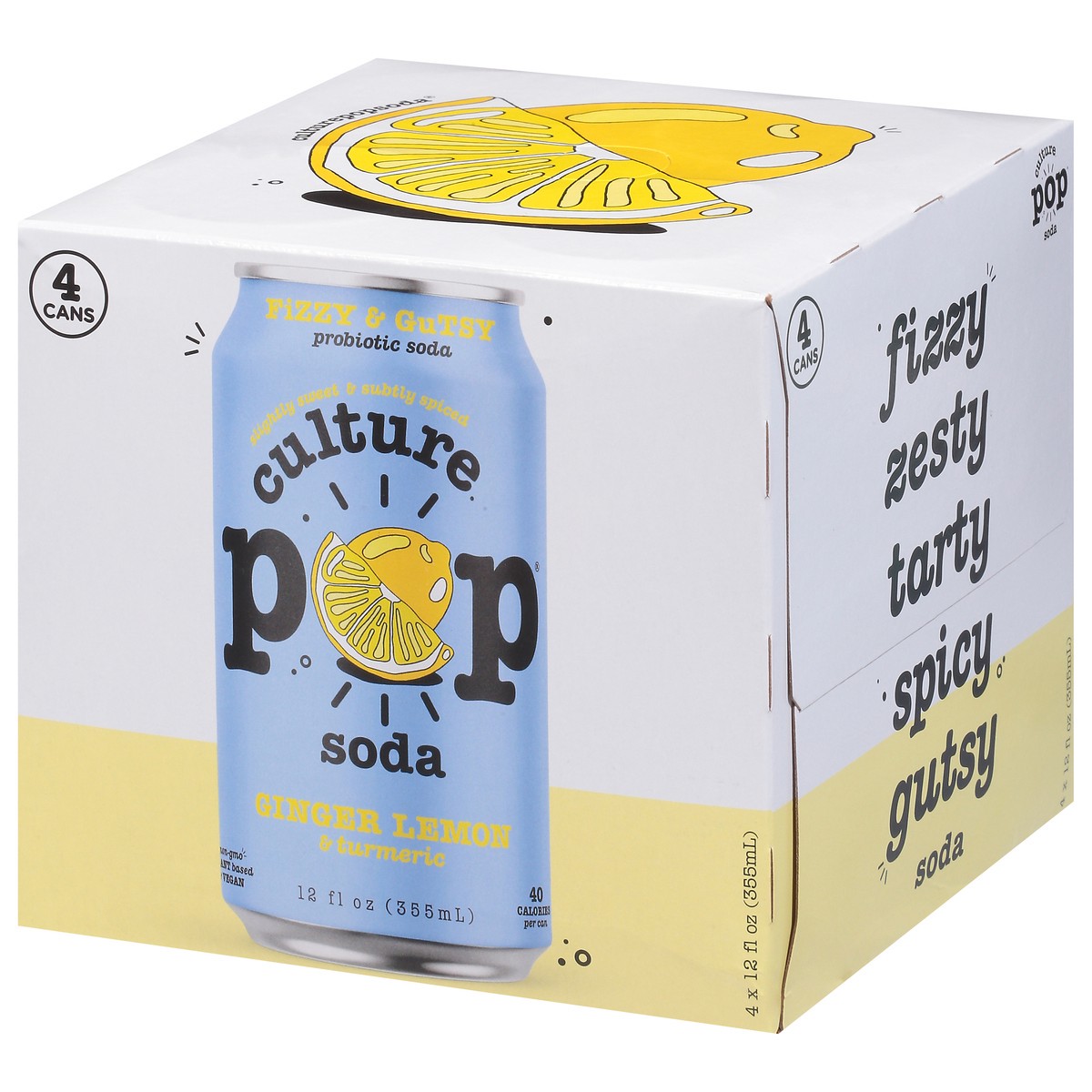 slide 3 of 9, Culture Pop Ginger Lemon & Turmeric Probiotic Soda 4 - 12 fl oz Cans, 4 ct